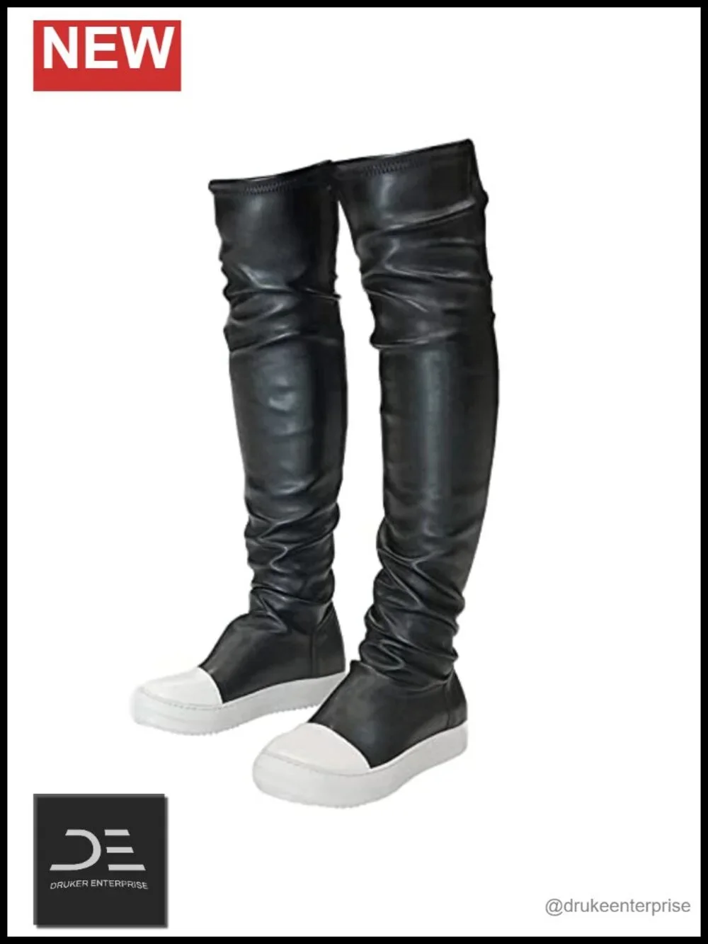 Thigh High Boots Women Flat Over Knee Round Toe Pull On Vegan PU Leather